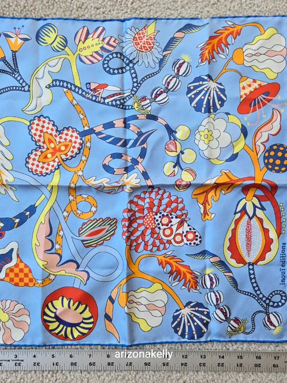 NWOT Inoui Editions Silk Scarf Neckerchief Whimsical Scene Hand Rolled Hems - Picture 4 of 7